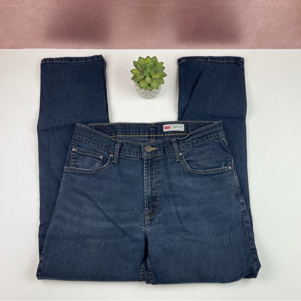 Wrangler Straight Fit Dark Wash Blue Denim Jeans Men Casual Size 32x30
